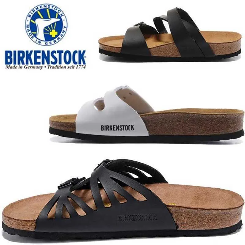 Designer Birkinstock Slippers Cork Slippers Men's Shoes Cross Slim Strap Double Button Flat Sandals Yao Women's Shoes