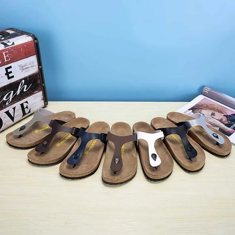 Designer Birkinstock tofflor tyska män och kvinnor Birkenski Flip Flops Cork Soled Beach Shoes Gizeh