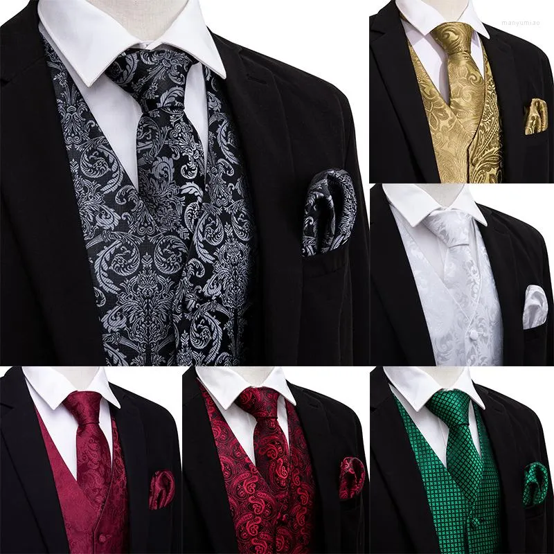 Men's Vests 25 Styles Silk Paisley Men's Suit Tie Hanky Cufflinks Set Men Waistcoat Sleeveless Casual Business Party Jacket Barry.Wang