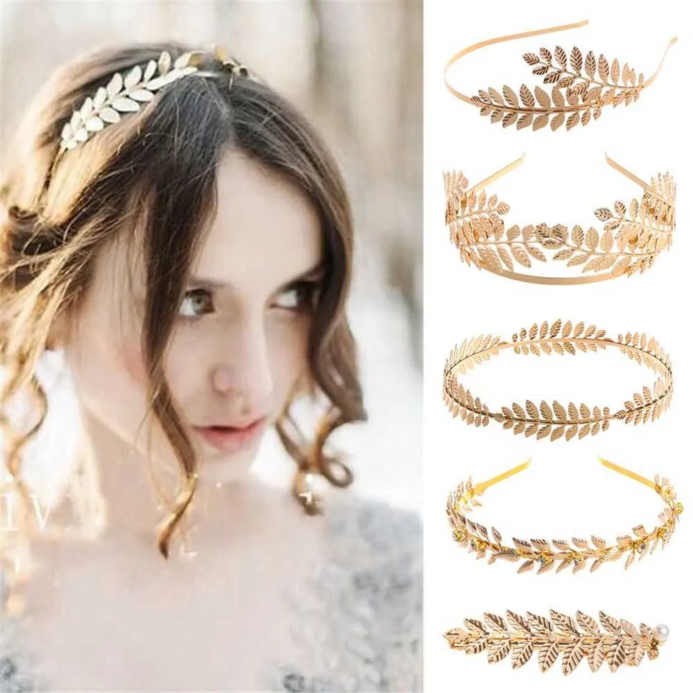 Tiaras Golden Headwear Tiara Hair Combs Leaves Hair Bands Bride Headbands Wedding Hair Crown Hair Hoop Z0220