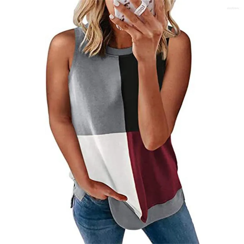 T-shirts pour femmes d'été O-cou sans manches Pissenlit Tops Loose Color Matching Stripe Print T-Shirt Vest Casual Cotton Star Tank