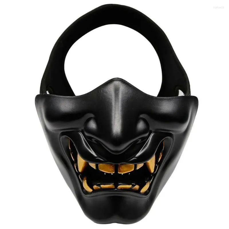 Festmasker Halloween kostym Cosplay Half Face Ond Demon Grimas Kabuki Samurai Prajna Hannya Oni Taktisk mask