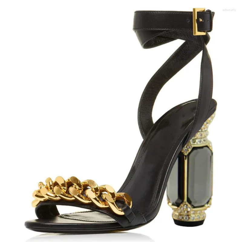 Scarpe eleganti SHOFOO Sandali da donna alla moda. Altezza tacco circa 10 cm. In estate. Taglio della catena. Tacco di cristallo. Spettacolo