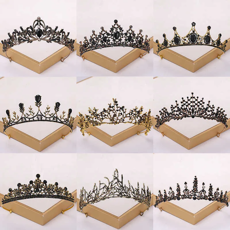 Tiaras Baroque Vintage czarna tiara i korony kryształowy dhinestone Wedding Hair Akcesoria królowa księżniczka korona