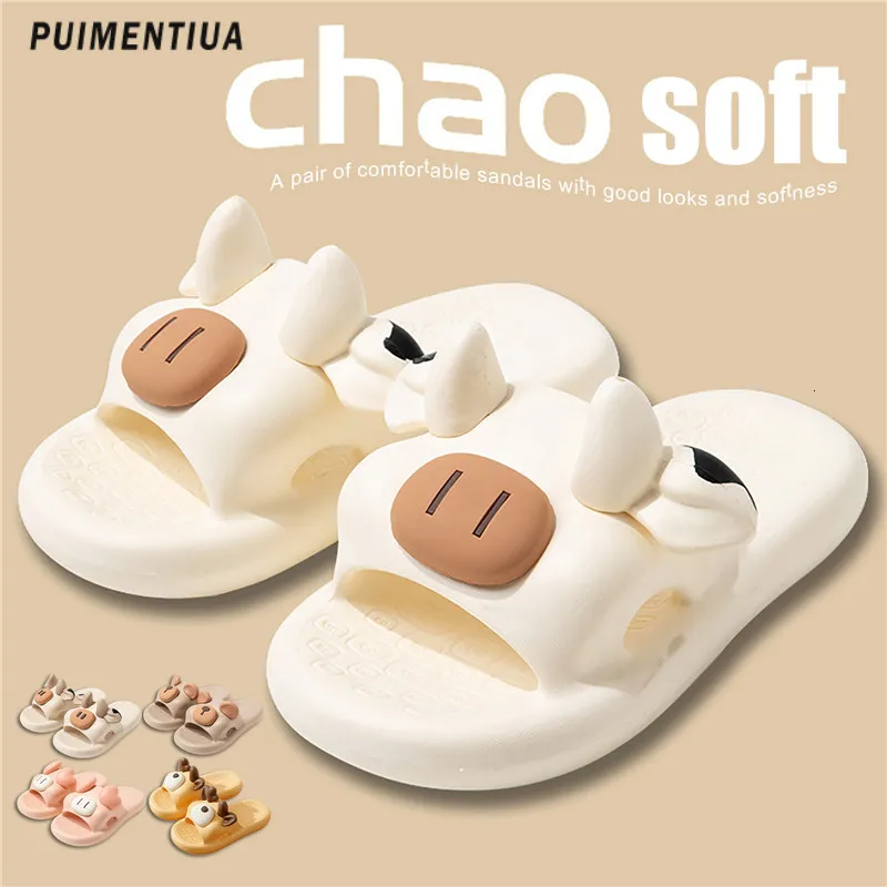 Pantofole Lovely Cute Pig Cow Donna Uomo Summer Cartoon Shape Womens Home Outdoor Soft Eva Antiscivolo Bagno Scivoli 230220