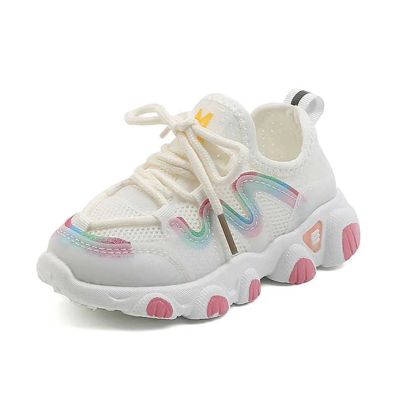 Athlétique En Plein Air Tout-Petits Filles Baskets Mode Enfants Sports Running Baskets Enfants Chaussures Air Mesh Respirant Blanc Chaussures À Lacets Doux 21-30 W0329