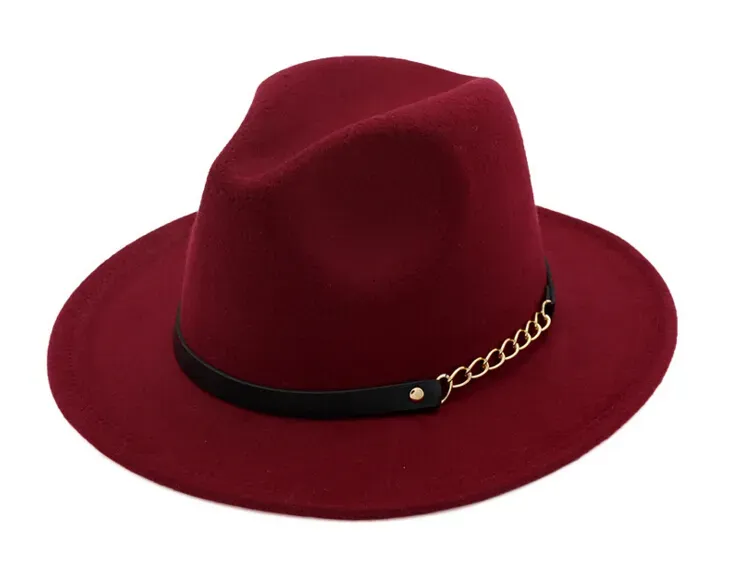 Fashion TOP hats for men & women Elegant fashion Solid felt Fedora Hat Band Wide Flat Brim Jazz Hats Stylish Trilby Panama Caps 