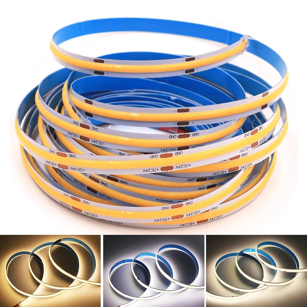 COB LED Strip Light 480 LEDs/m 5m/lot 16.4ft High Density Flexible Tape Ribbon 3000-6500K RA90 Led Lights DC12V 24V LED Strips