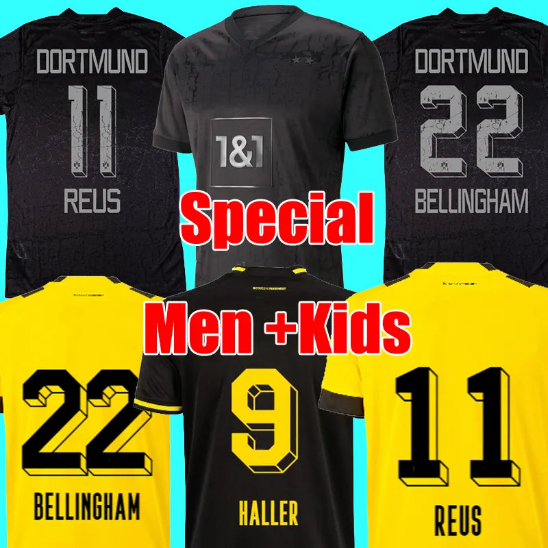 Reus Soccer Jerseys 22 23 Season Haller 2022 2023 Voetbal voetbal Top Shirt Neongelb Bellingham Hummels Brandt Dortmund Hazard Yeyna Men Kids Kit Special All Black