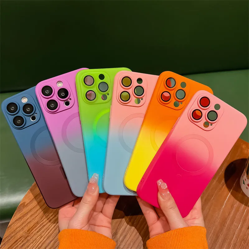 Multicolor luxe gradiënt telefoonhoesjes magnetisch draadloos opladen voor iPhone 14 Pro Max plus iPhone14 13 12 11 Shockproof Camera Lens Protective TPU Soft Back Cover