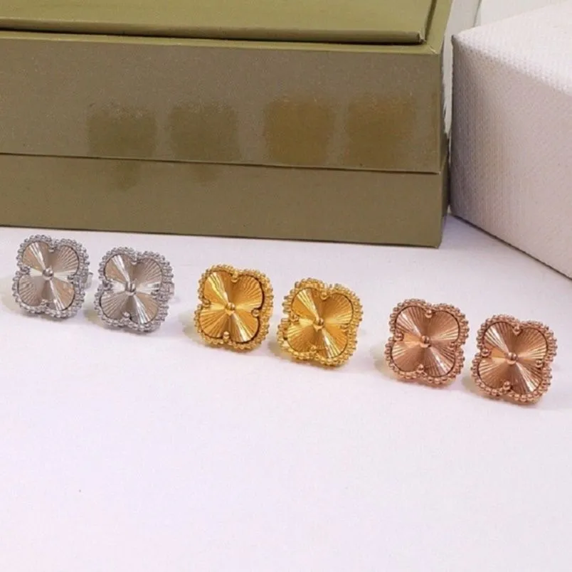 Pendientes de botón de diseñador de lujo Pendientes de trébol de cuatro hojas Moda para mujer Pendientes de oro de 18 quilates Joyas