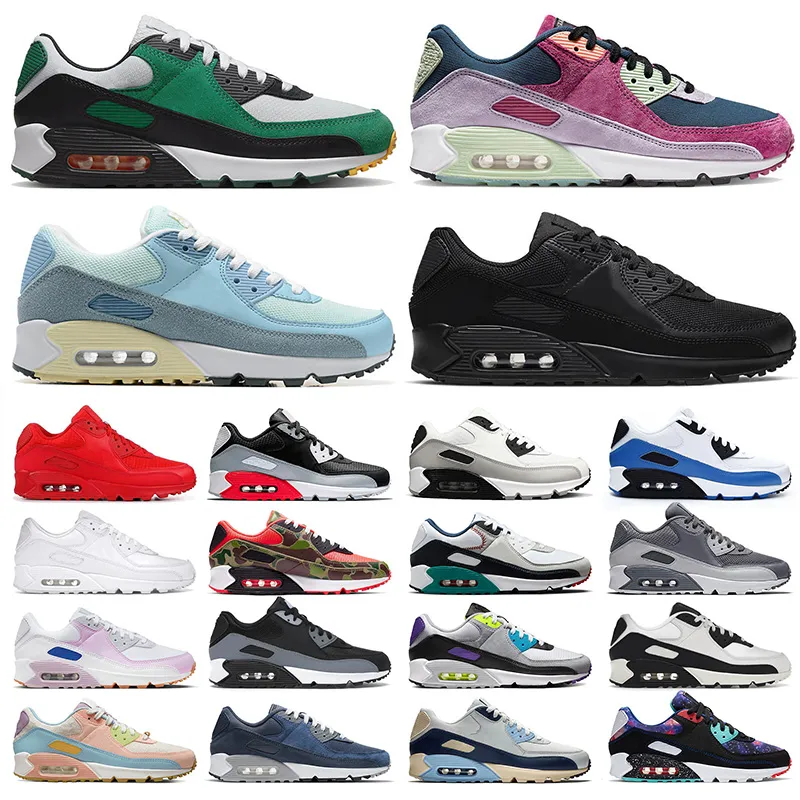 Klassiska 90 90 -talsmän Kvinnor Running Shoes OG Designer Bred Am Total Be True Camo Green Grape Infrared London Men Trainers Sneakers Big Size 46
