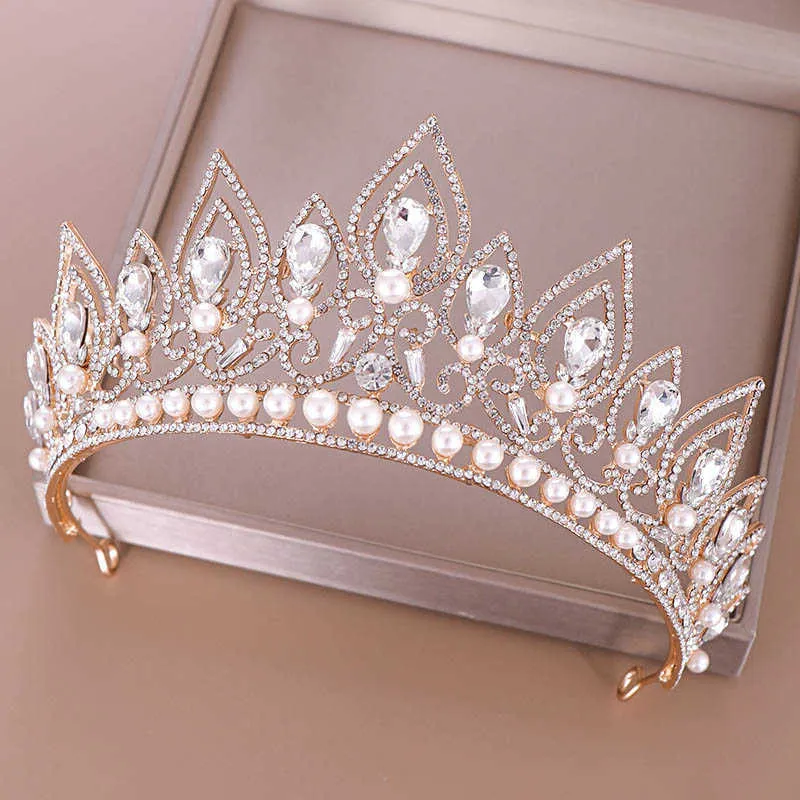 Tiaras barokke luxe druppel vorm kristal kroon prinses verjaardagsfeestje imitatie parel tiaras hoofddeksel bruids bruiloft haar accessoires z0220