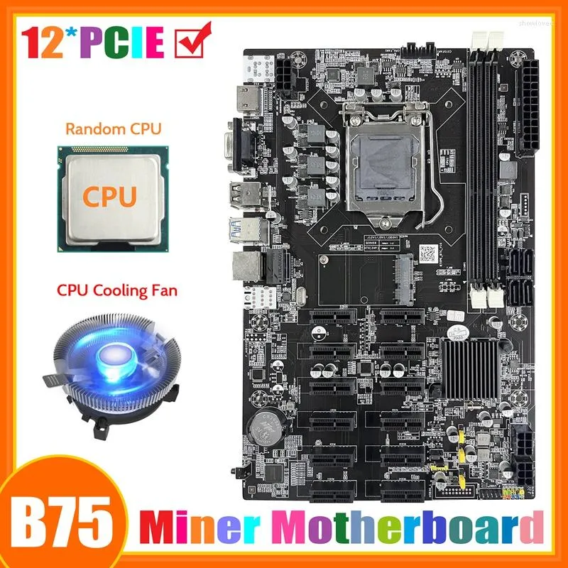 اللوحات الأم B75 12 PCIE BTC Mining Mother Mother CPU مروحة التبريد LGA1155 MSATA DDR3 ETH MINER