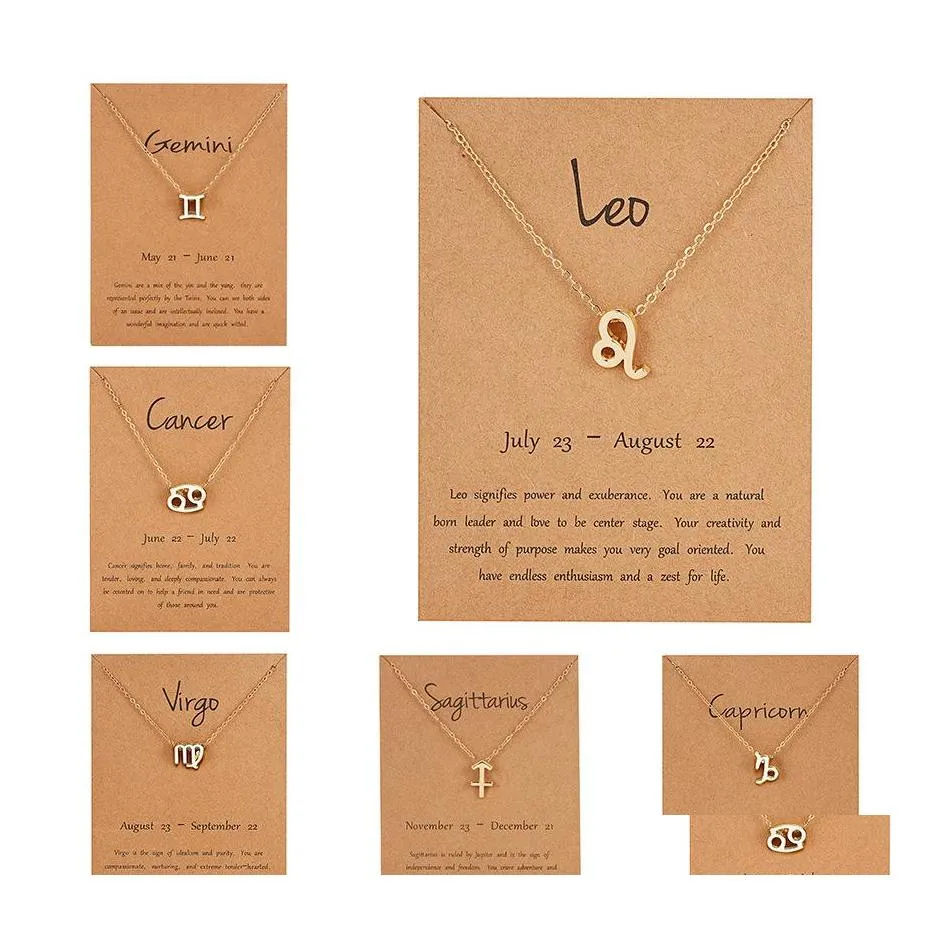 Collares colgantes Mujer elegante estrella signo del zodiaco 12 constelación encanto cadena de oro gargantilla para mujeres joyería cartón entrega entrega dhqnv