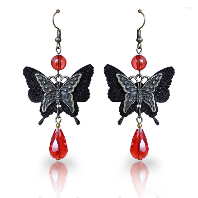 Dangle Earrings Vintage Grunge Butterfly For Woman Red Black Beads Pendant Aesthetics Gothic Halloween Jewelry Korean Fashion