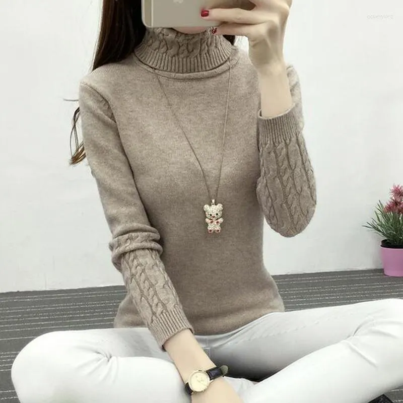 Suéteres femininos Mulher de inverno 2023 Turtleneck de manga comprida fêmea de malha de tricot suéter tricot tops de cor sólida por atacado