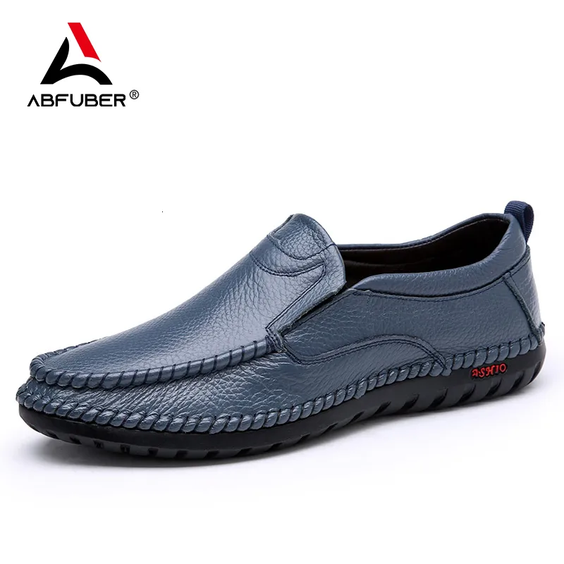 Dress Shoes Breathable Genuine Leather Men Shoes Summer Slip On Loafers Casual Blue Flats Driving Moccasins 230220