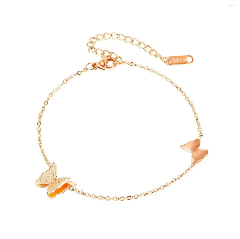 Enkelbanden mode roestvrijstalen matte vlinder voor vrouwen roségouden been link ketting armband strand sieraden groothandel