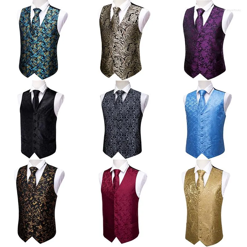 Men's Vests Fashion Blue Men Suit Vest Tie Set Silk Paisley Waistcoat Silm Fit Formal Business Party Weeding High Quality 3XL Barry.Wang