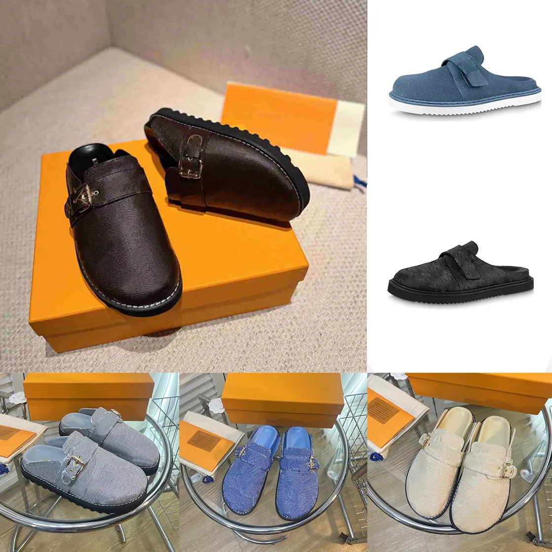 Designer Lätt tofflor Mysig Platta Komfort Skorskor Sandaler Kvinnor Män Tofflor Klassisk ålderssynthet Slides Mode Sandal från kalvskinn