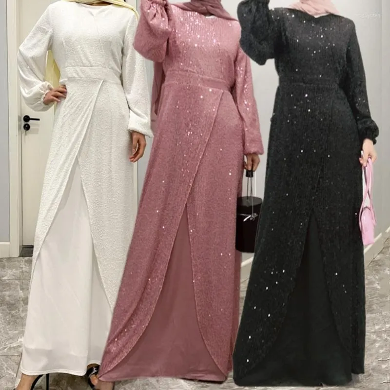 Vêtements ethniques Ramadan Mode Paillettes Robe Femmes Arabe Musulman Dubaï Jilbab Robe Maxi Manches Longues Abaya Kaftan Robes Islamiques