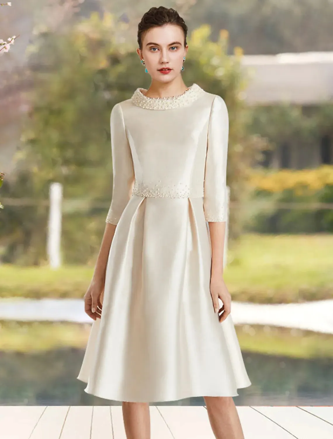 chinese dress ladies Glamorous Lace Red High Neck Long Sleeve A Line Wedding Guest Dresses main image 1