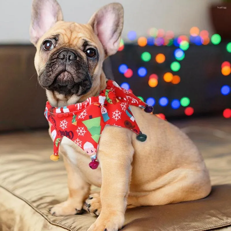 犬のアパレルクリスマスベルズカラーキャットネッカチーフペット猫子猫子犬サンタ雪だるまプリントビブネックレスネックストラップスカーフ