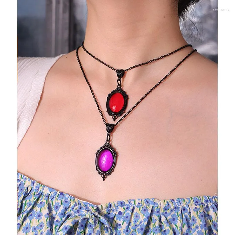 Pendanthalsband Punk Gothic Green Red Oval Stone Metal Necklace For Women Girl Party Jewelry Autumn Winter Ströja kedja Huanzhi 2023