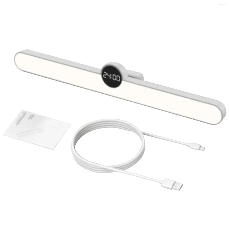 Lampade da tavolo Lampada da scrivania per dormitorio Lettura a LED sotto l'armadio Camera da letto Base magnetica con orologio Timer oscuramento Angolo regolabile Ricaricabile tramite USB