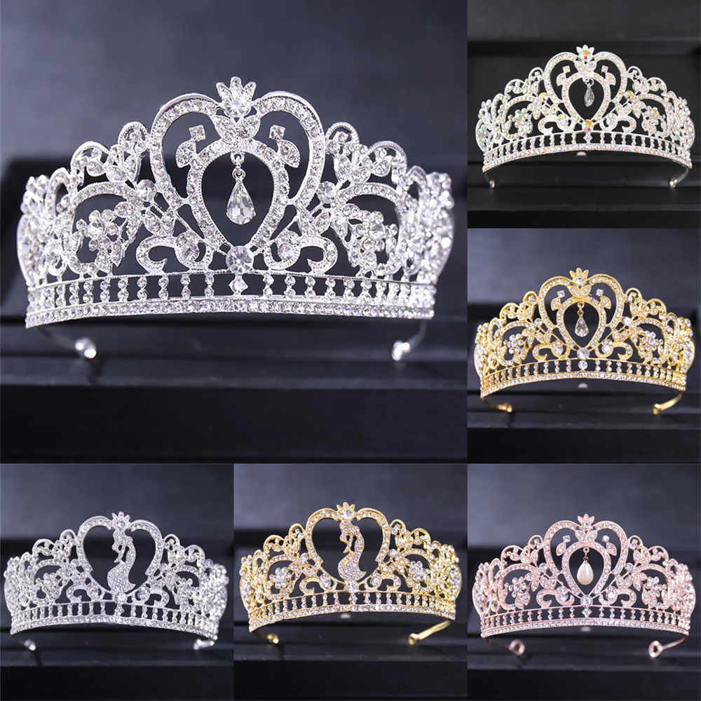 Tiaras Srebrny kolor kryształowy serce n tiary i korony opaska na głowę Rhinestone Hairband Bride Hair Akcesoria Kobiety Wedding Hair Jewelry Z0220