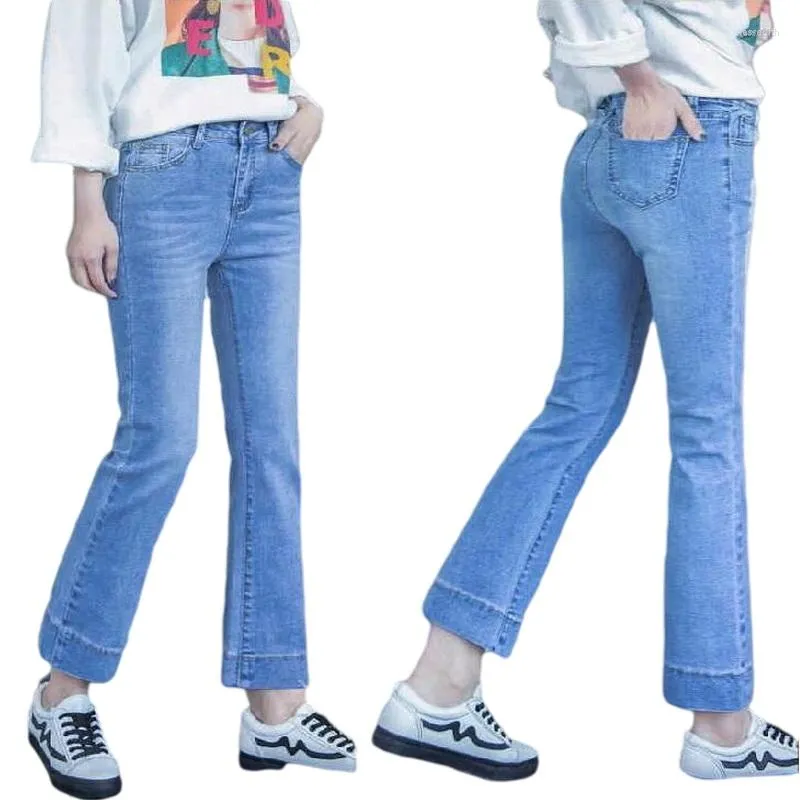 Kvinnors jeans flickor Kvinnor med hög midja denim Löst utskjutna byxor sträcker sig bredbens beskurna