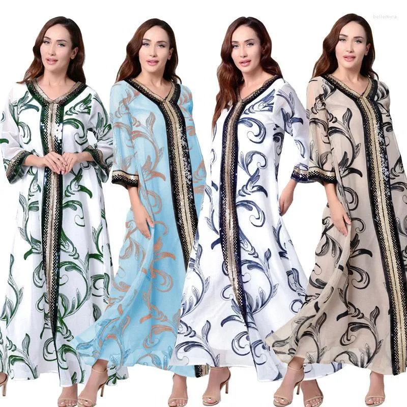 Roupas étnicas vestido abaya muçulmano jalabiya para mulheres lantejoulas bordadas manto bordado dubai kaftan islâmico caftan marocain maxi