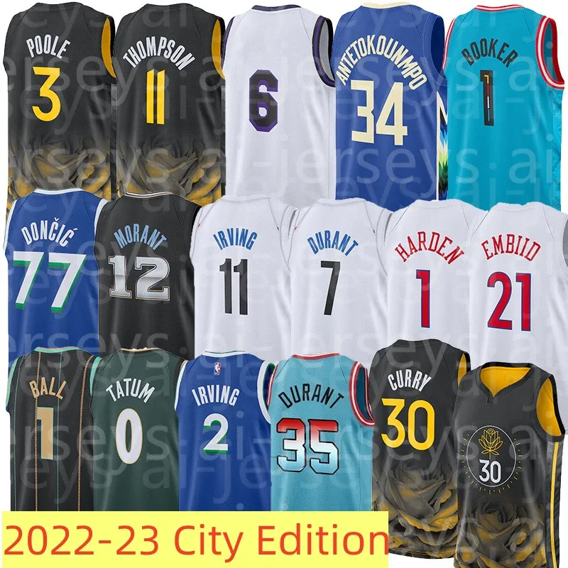 قمصان كرة السلة 34 Antetokounmpo 35 Durant 2 ivring 30 Curry 77 Doncic 1 Harden 0 Tatum 12 Morant 7 Brown 0 Maxey 21 Embiid Stitched Jerseys