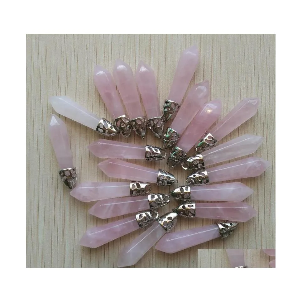 Charms Natural Stone Rose Quartz Pillar PenDum 10x32m Point Chakra Pendants for Jewelry Making Wholesale Gold Wire Wrap FFSHOP2001 D DHIWD