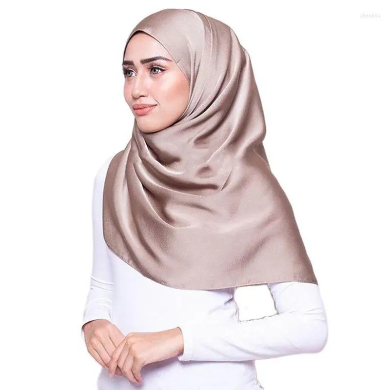 Lenços 90 90 cm de lenço de mancha hijab wrap for women women sólida bandeira muçulmana xales faux silk garotas de turbanet lenço na cabeça