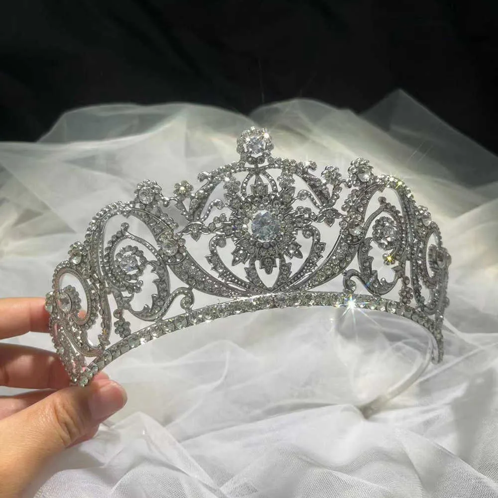 Tiaras Luxury AAA Cubic Zircon Wedding Hair Tiara Crystal Bridal Crown Rhinestone Diadem Veil Tiaras Wedding Hair Accessories Headpiece Z0220