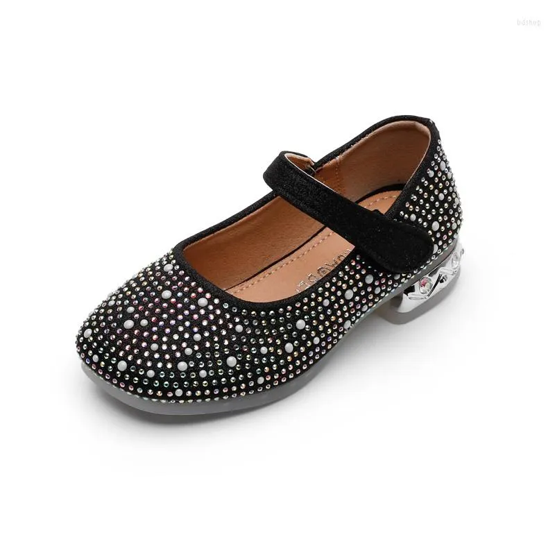 Flat Shoes Girls Rhinestone Fashion Leather Spring 2023 Net Red Student Princess Peas Children's Performance