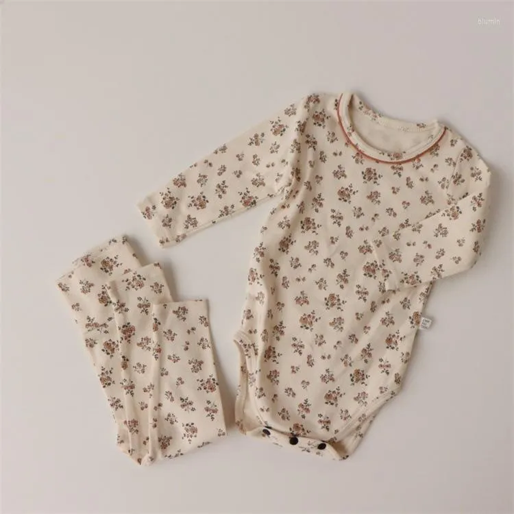 Clothing Sets 8754 Baby Set Broken Flower Home Autumn Winter 2023 Elastic Comfortable Boys Girls Suit With Hat Or Hairband