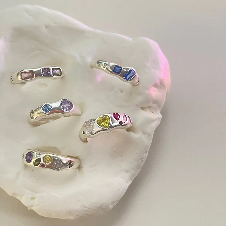 Anéis de coração com pedras de zircônia colorida para noivas femininas moda noivado anel de casamento joias presente