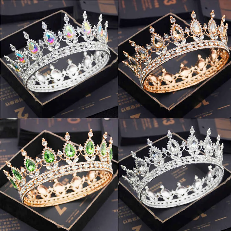 Tiaras Bride Royal Purple Crystal Queen King Tiaras and Crowns Bridal Controsel Diodem Head Ornament Wedding Hair Akcesoria Z0220