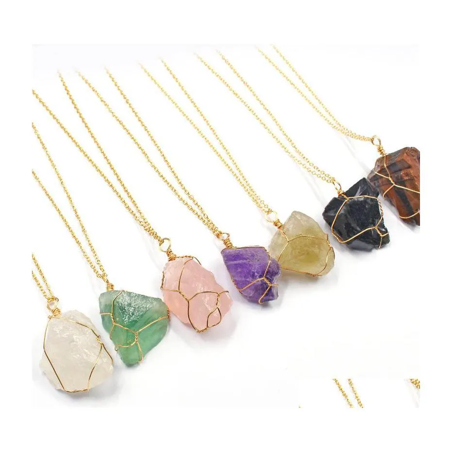 ペンダントネックレスIrregar Crystal Quartz Stone Reiki Healing Crystals Chakraネックレス