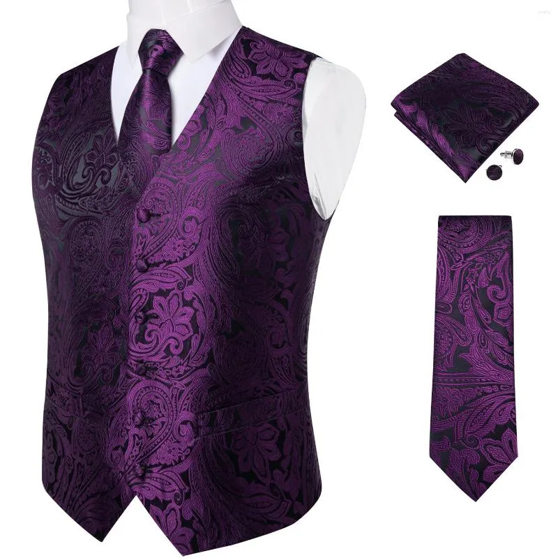 Men's Vests Men's Suit Vest Neck Tie Set Wedding Dress Paisley Silk Waistcoat Men Clothing Gilet Homme Sleeveless Formal Business Jacket