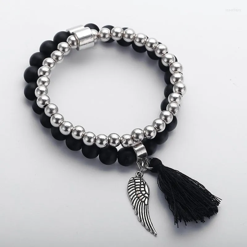 Strand Moodpc Fashion Maglass Beads Armband med Alloy Wing Tassle Charm Armband Ladies Stretch