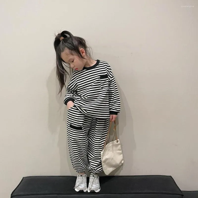 Clothing Sets MILANCEL Spring Kids Clothes Set Children Black White Stripe Cute Hoodie Suit Girls Boys Outfit 2PCS