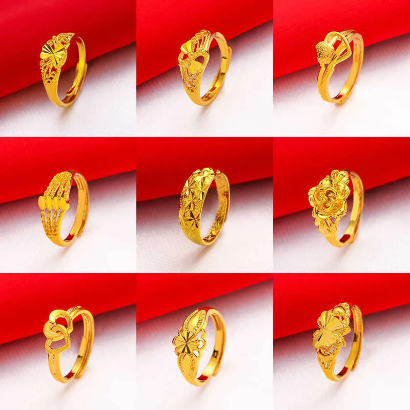 Novo Live Plated 24k Imita￧￣o J￳ia de Ouro Lady Rose Ring Ring Vietn￣ Anel de ouro