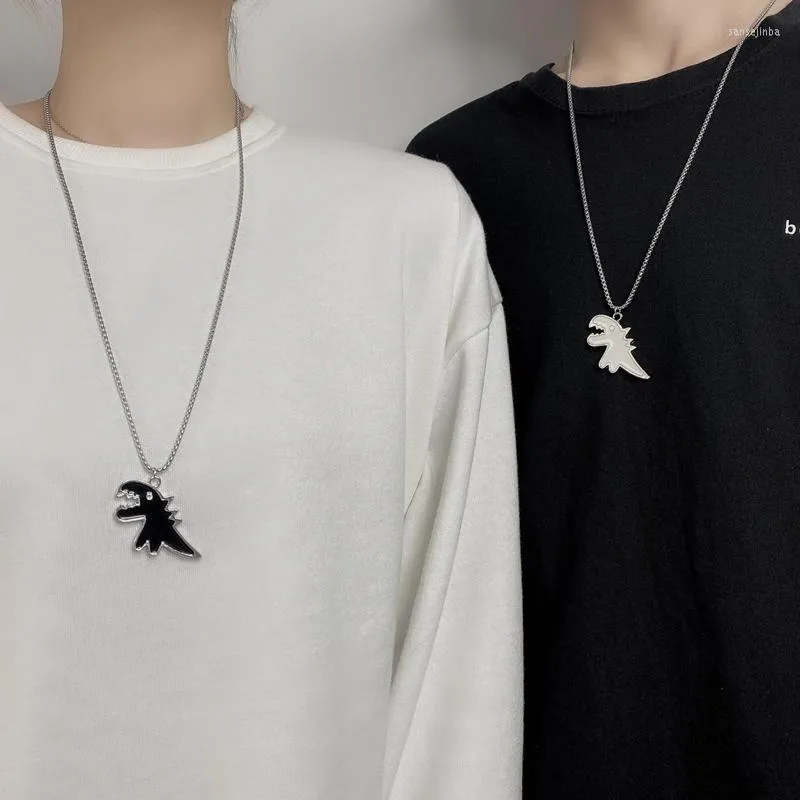 Pendentif Colliers Mignon Dinosaure Couple Collier Pour Femmes Hommes Mode Jumelé Dessin Animé Charme Chaîne De Cou Kpop Accessoires En Acier Inoxydable