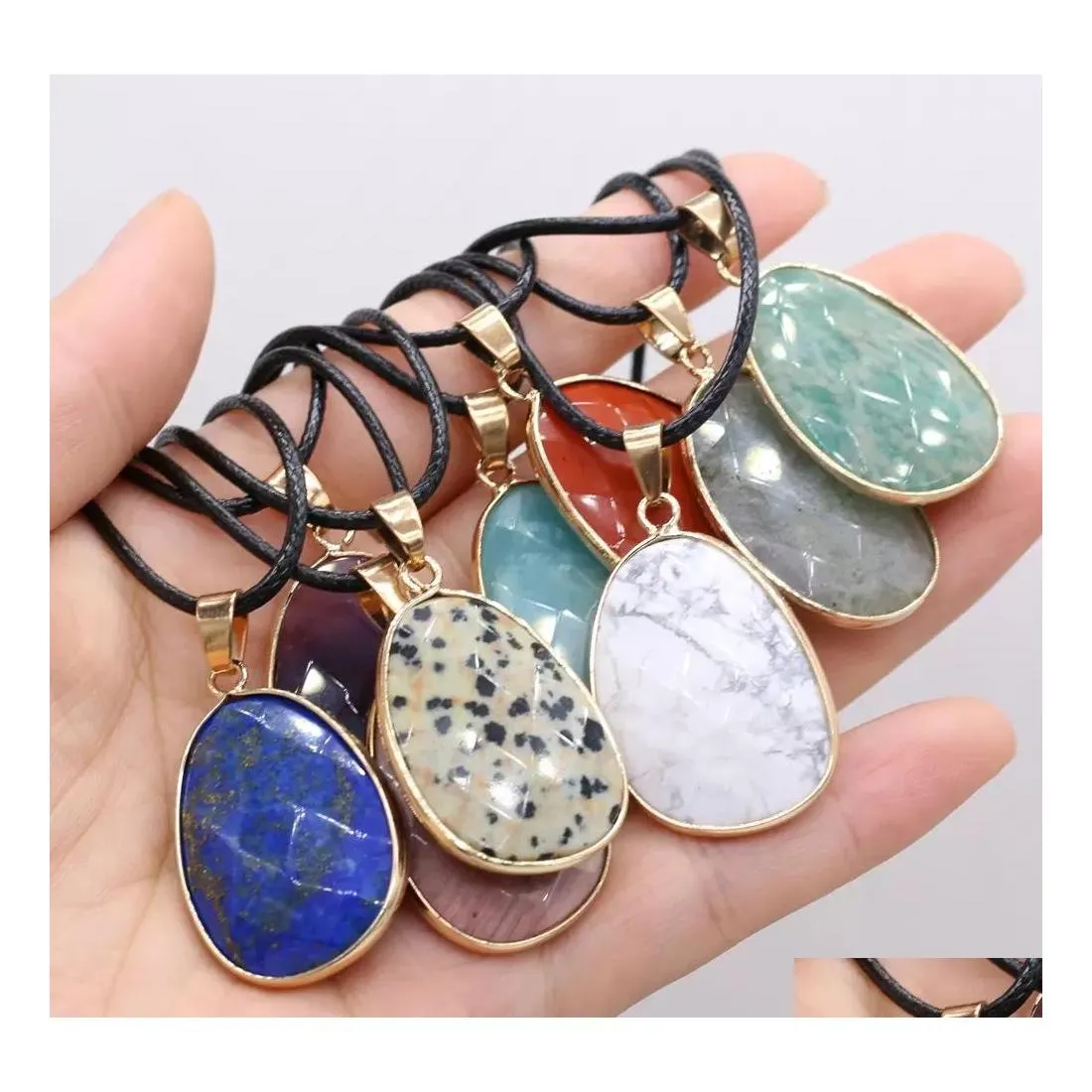 Pendentif Colliers Guérison Pierre Naturelle Collierirregar Goutte À Facettes Lapis Lazi Cristal Agate Chakra Pendum Pour Les Femmes Reiki Bijoux Dhtnj