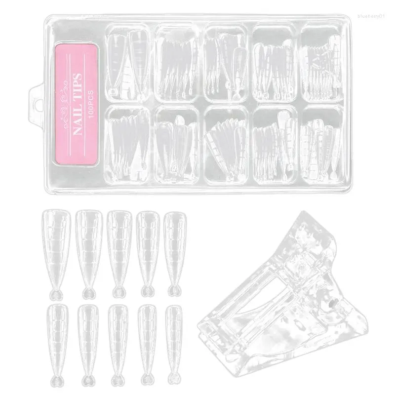 Nagelgel 300st Fake Nails-Acrylic Nails Coffin Shaped Ballerina Tips Full Cover False Artificial With 3 Clip