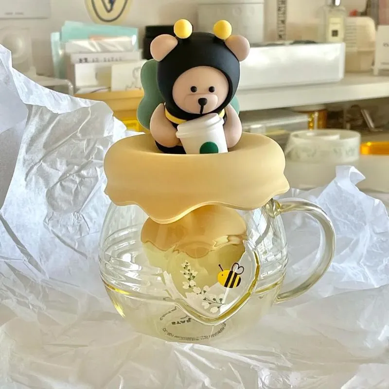 Mugs Star Father Mark Cup 2023 Valentine's Day Bee Bear Love Tea Drain Milk Glass With Cover Separation Belt HandleMugs MugsMugs